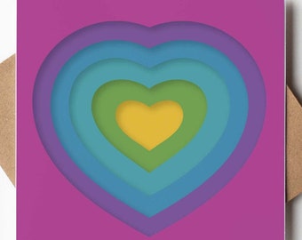 Valentijnsdag SVG-kaart Retro hart, gelaagde kleurrijke SVG-wenskaart, Cricut, silhouet