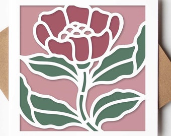 Floral SVG Card Layered Vintage Stained Glass Flower Design, For Any Occasion 3D Papercut SVG Greeting Card, Papercraft SVG, Cricut