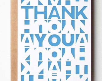 Bedankkaart SVG, geometrische typografie bedankt gelaagde papercut wenskaart midcentury modern gesneden bestandsontwerp voor Cricut silhouet