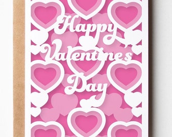 Valentijnsdag kaart SVG, gelaagde harten Happy Valentine's kaart Papercut voor haar gesneden bestand Card Stock Project voor snijmachine
