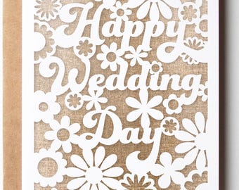 Bruiloft dagkaart SVG, retro bloem papercut kaart voor paar bruid bruidegom gesneden bestand begin cardstock project voor Cricut, gelukkige trouwdag