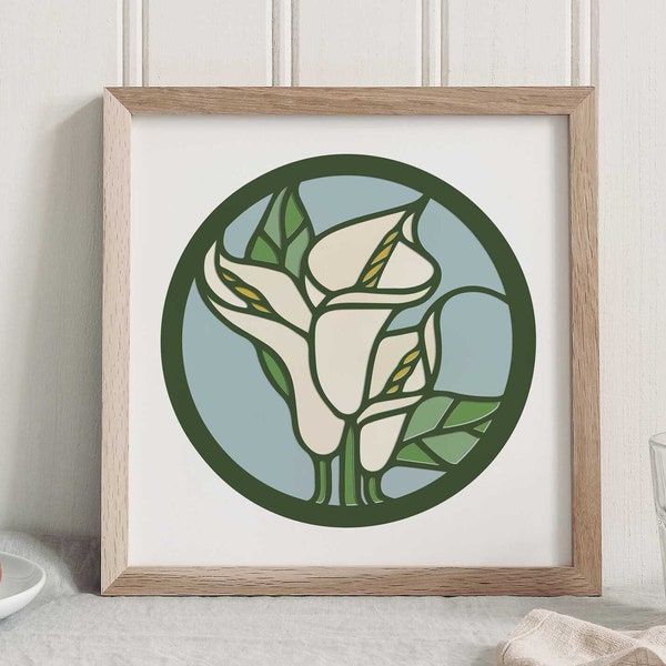 3D Calla Lily Shadowbox SVG, Easter Floral Layered Shadow Box, Papercraft Stained Glass Flowers Shadowbox, Spring Cut File Design for Cricut