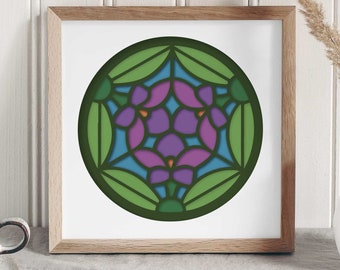 3D Violets SVG, Stained Glass Layered Botanical Shadow Box, Spring Summer Floral Cut File Shadowbox for Cricut, Silhouette