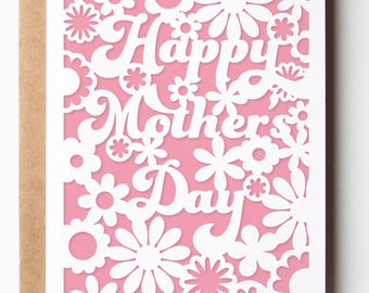 Moederdagkaart SVG, retro bloemenkaart papercut voor moeder gesneden bestand gemakkelijk beginners kartonproject voor snijmachine, fijne Moederdag