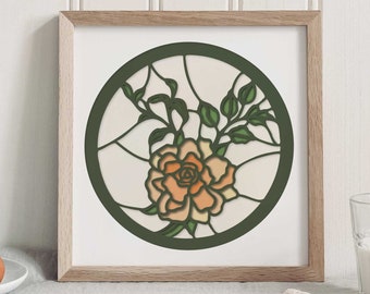 3D Vintage Rose gebrandschilderd glas SVG gelaagde Shadowbox William Morris bloemen lente zomer Papercut Boho gesneden bestand ontwerp Cricut silhouet