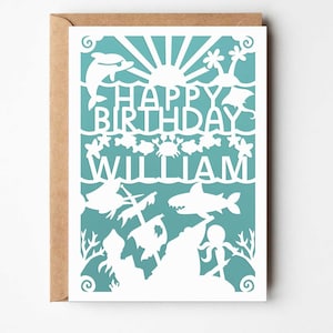 Carte d'anniversaire garçon SVG, nom personnalisé mignon pirate de l'océan Bday carte de voeux pour fils, neveu, petit-fils, fichier coupe Cricut, Silhouette
