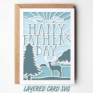Vaderdagkaart SVG, gelaagd buiten berglandschap Papercut voor papa gesneden bestand karton ontwerp voor Cricut Silhouette