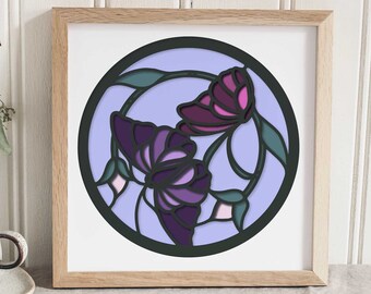 3D Butterflies Stained Glass SVG, Layered Shadowbox Vintage Botanical Spring Butterfly Papercut Boho Cut File Design for Cricut Silhouette