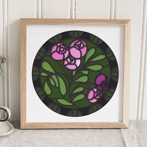 3D rosas vintage vitral SVG, cartão de sombra em camadas, botânico, primavera verão, corte de papel, Boho, arquivo de corte, design para Cricut Silhouette