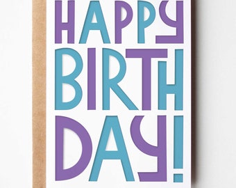 Jaren 90 verjaardagskaart SVG, gelaagde Happy Birthday Papercut-wenskaart, trendy verjaardagskaart voor jongen meisje tiener Retro gesneden bestand ontwerp Cricut