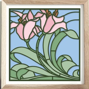 Lys de Pâques 3D Shadowbox SVG, fleurs de printemps en couches Shadow Box, vitrail papercraft, fichier de coupe fleur de printemps pour Cricut