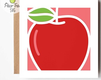 Apple Card SVG-ontwerp voor leraar, schattige bestandskaart herfst/herfst, eenvoudig gelaagde SVG-vierkant Papercraft Cardstock Schoolproject voor kinderen