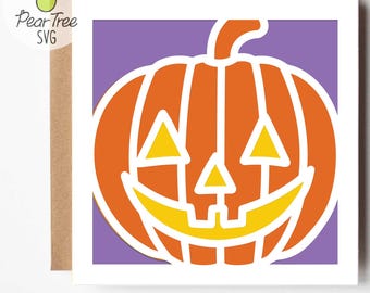 Pompoenkaart SVG met Jack O Lantern-ontwerp, schattige herfst herfst gesneden bestandskaart, gelaagde SVG-vierkant Papercraft Cardstock-project voor kinderen
