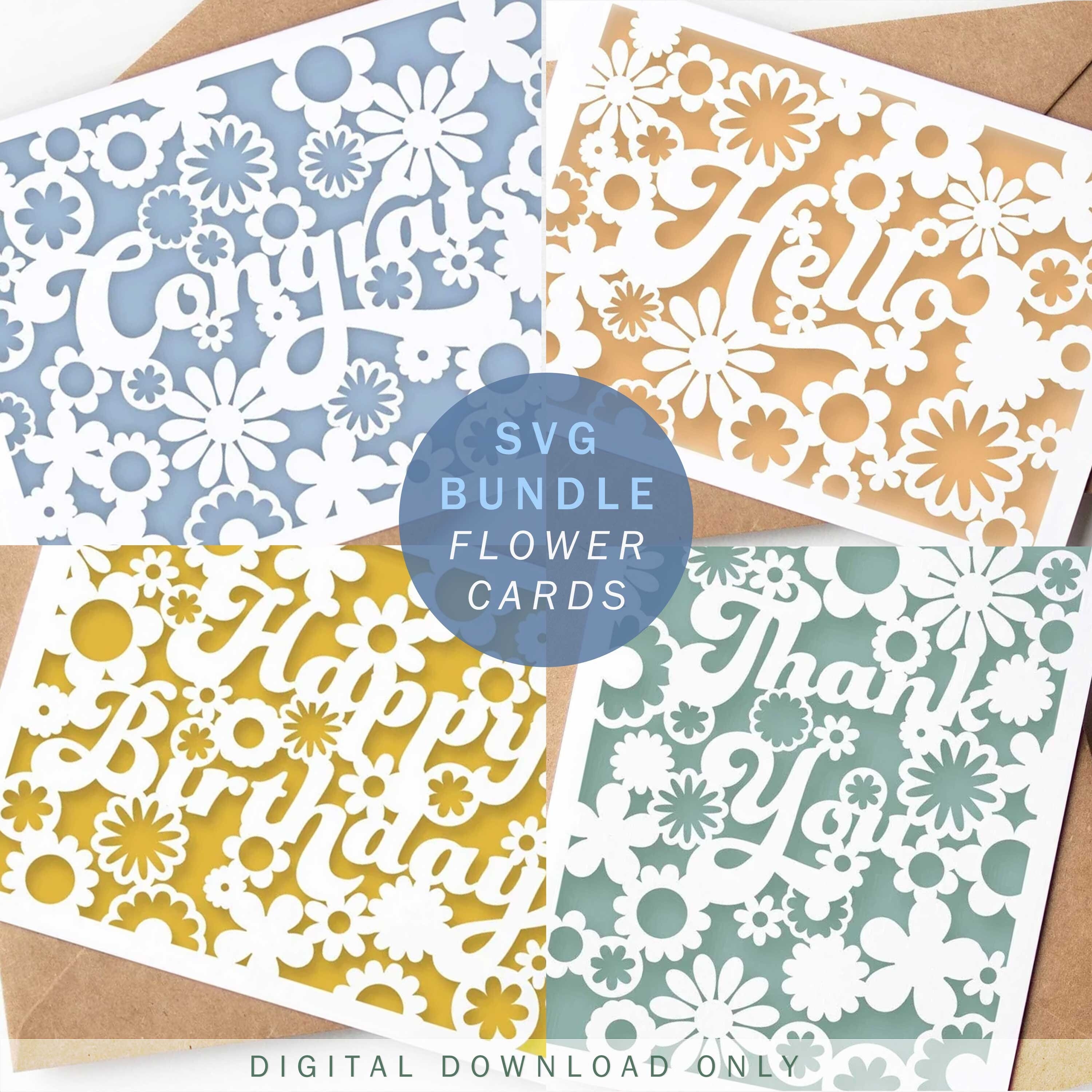 Bundle SVG Cards Retro Flower Power Hippie Boho, Thank You Hello ...