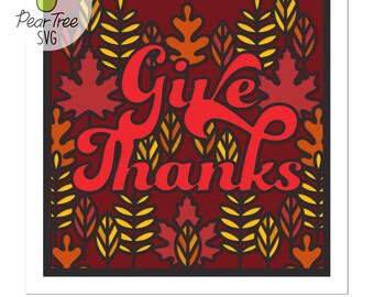 3D Give Thanks Retro SVG, gelaagde Shadowbox Fall Leaves Papercut Thanksgiving herfst natuur Boho gesneden bestandsontwerp voor Cricut silhouet