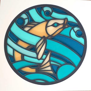 3D Fish Ocean SVG, Layered Shadowbox Vintage Waves Summer Scene Nature Papercut Boho Cut File Design for Cricut Silhouette