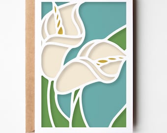 Calla lelie kaart SVG bruiloft verjaardag Pasen, vintage bloemen gelaagde lente wenskaart, bloemen karton project gesneden bestand ontwerp Cricut