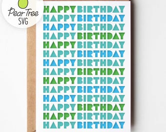 Retro Happy Birthday Card SVG, kleurrijke tekst gebaseerde wenskaart gelaagde gesneden bestand (5 x 7), voor man vrouw jongen meisje tiener verjaardag kaart Cricut