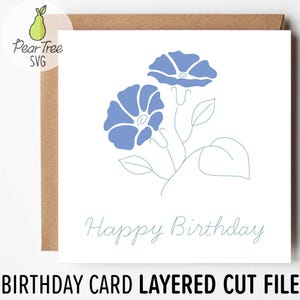 Blommigt födelsedagskort SVG, Vintage Morning Glory Födelsedagsinläggskort Klippfil för Cricut, Cutaway gratulationskort för henne, SVG Square S40