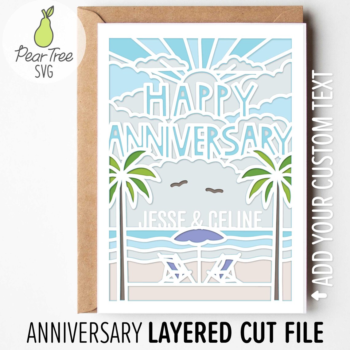 Anniversary Card SVG, Custom Layered Beach Landscape Personalized for ...