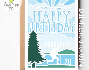 Wandelen verjaardagskaart SVG voor hem, gelaagde buiten berglandschap Papercut voor vader echtgenoot gesneden bestand karton Project snijmachine