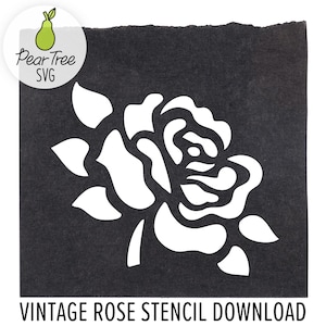 Plantilla de rosa SVG, PNG, patrón botánico vintage, plantilla para galletas, archivo de corte de flores dibujadas a mano, diseño de flores para Cricut, Silhouette