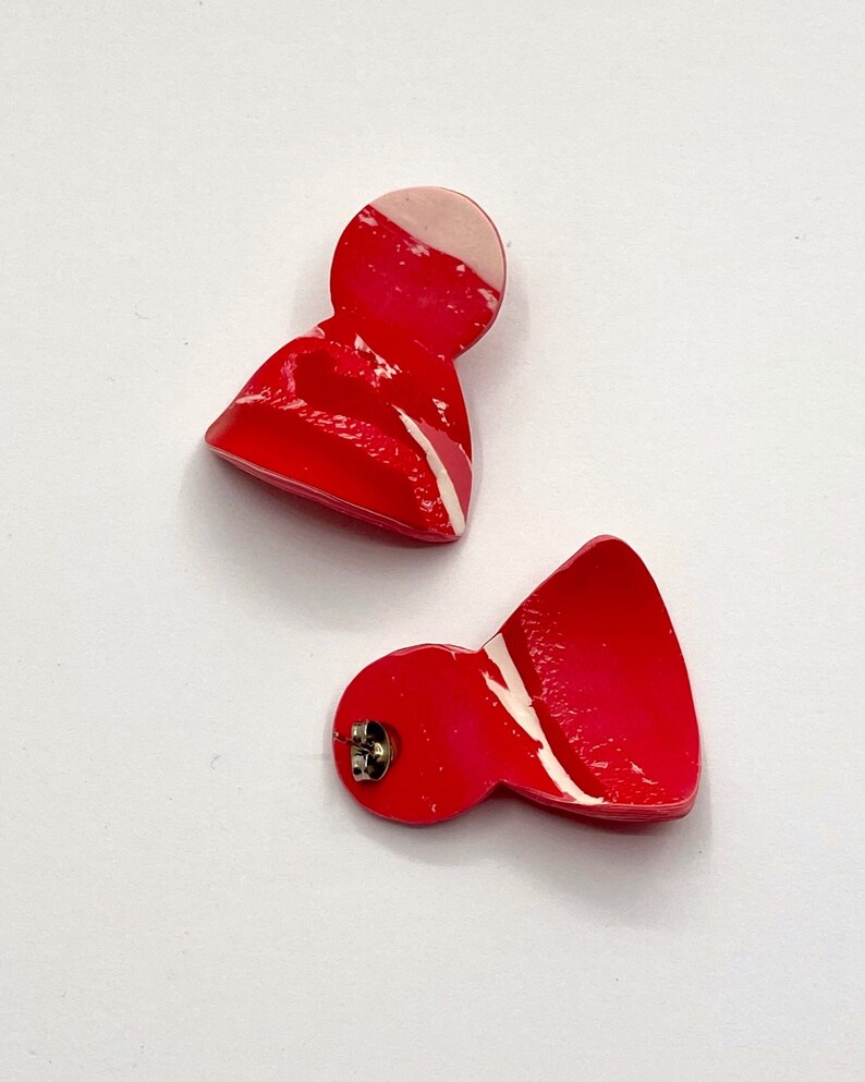 Minimal Polymer Clay Statement Earrings with Surgical Post Modern Handmade Earrings for Women in Red /& White
