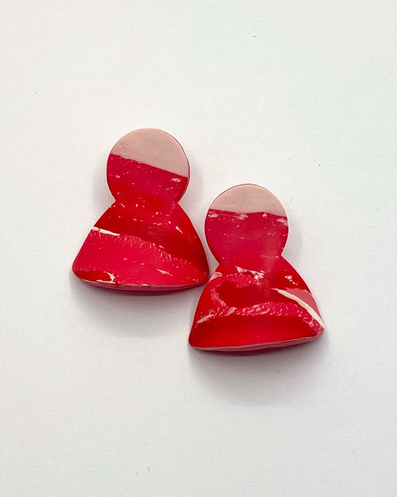 Minimal Polymer Clay Statement Earrings with Surgical Post Modern Handmade Earrings for Women in Red /& White