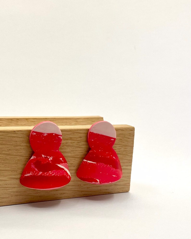 Minimal Polymer Clay Statement Earrings with Surgical Post Modern Handmade Earrings for Women in Red /& White