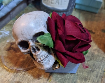 SMALL RED SKULLS & ROSES SPARKLE ANEMONE CLIP SKULL HAIR FLOWER CLIP SMALL RED SKULLS & ROSES SPARKLE ANEMONE CLIP SKULL HAIR FLOWER CLIP