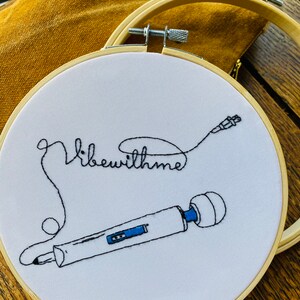 Vibe with me, hitachi vibrator finished embroidery in a 6 inch hoop