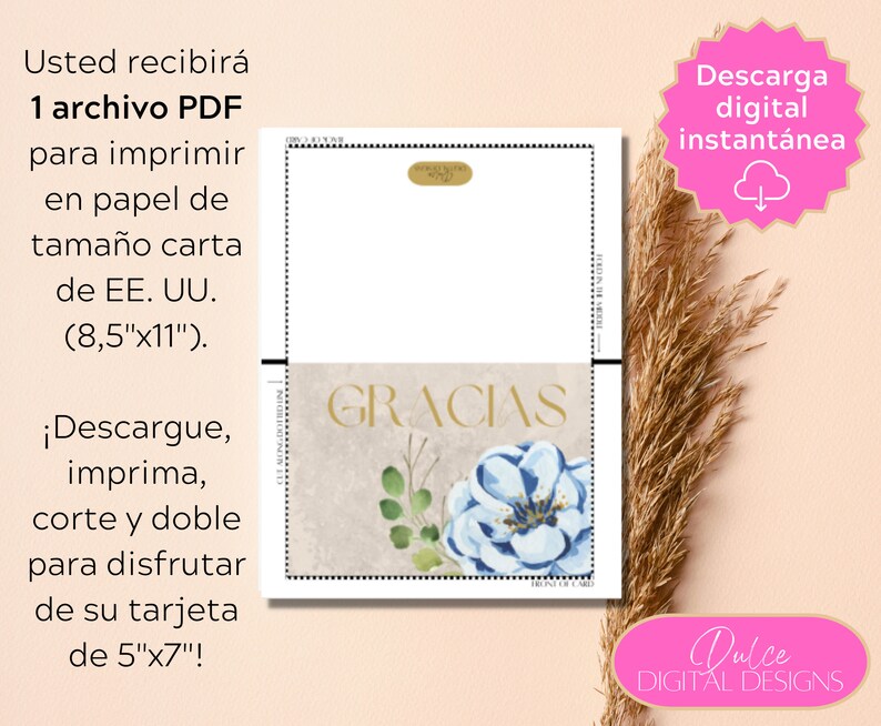 Tarjeta De Gracias Imprimible, Descarga Digital Instantánea, 5x7 Nota