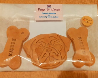 Pugs & kisses dog cookies. Gluten free, natural Peanut butter and organic banana (vegan)