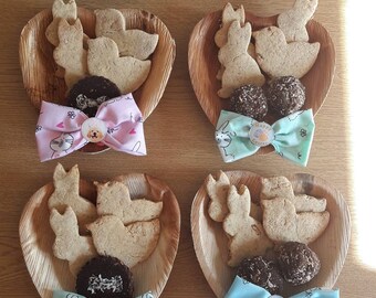 Easter dog treat cookie bowl with collar bow. Gluten free, vegan free from any nasties