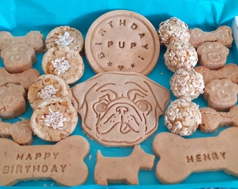 Pug personalised doggy treats, natural ingredients, nothing artificial added, gluten free and vegan