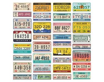 Car License Plates, Usa License Plate Set,Automobile Registration Numbers Svg,32 Car License Plates