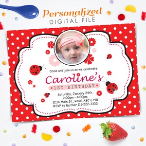 Ladybug invitation, Ladybug Birthday Invitation, Ladybug invite, 5x7 Digital file invitation