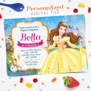 Beauté et l’Invitation de la bête, beauté et le carton d’Invitation d’anniversaire bête, beauté et la bête Invite, invitation de fichier numérique 5 x 7