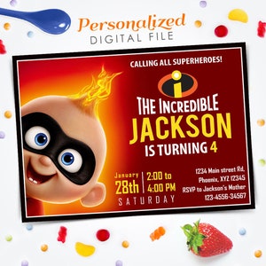 The Incredibles Invitation, The Incredibles Jack-Jack Birthday Invitation, The Incredibles Invite, Jack-Jack invite, 5x7 Digital file invite