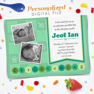 Christening Invitation, Baptism Invitation, Baptism Invite, 5x7 Digital file invitation