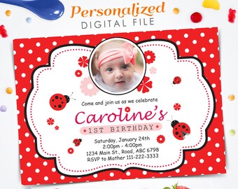 Ladybug invitation, Ladybug Birthday Invitation, Ladybug invite, 5x7 Digital file invitation