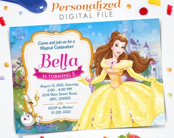 Beauty and the Beast Invitation, Beauty and the Beast Birthday Invitation, Beauty and the Beast Invite, 5x7 Digital file invitation