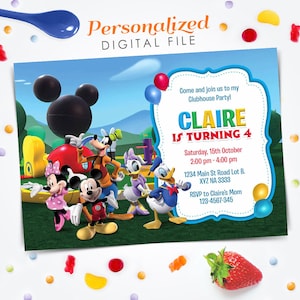 Mickey Mouse Clubhouse uitnodiging, Mickey Mouse clubhuis verjaardagsuitnodiging, Mickey Mouse uitnodigen, 5 x 7 digitale bestand uitnodigen