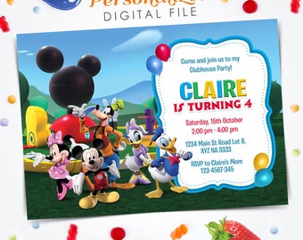 Invitación de la casa club de Mickey Mouse, invitación de cumpleaños de la casa club de Mickey Mouse, invitación de Mickey Mouse, invitación del archivo digital 5x7