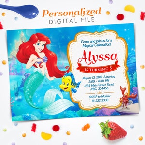The Little Mermaid Invitation, Little Mermaid Birthday Invitation, Little Mermaid Invite, Princess Ariel invitation, 5x7 Digital file invite