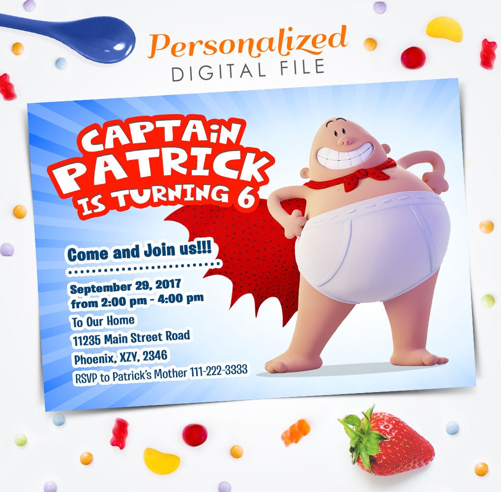Captain Underpants Invitation Captain Underpants Birthday - Etsy