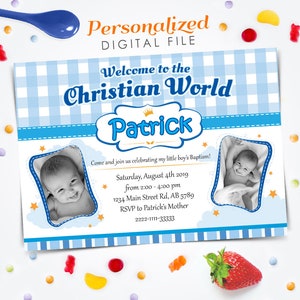 Baptism Invitation, Christening Invitation, Baptism Invite, 5x7 Digital file invitation