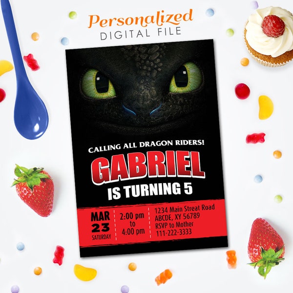 Toothless Invitation, How to Train Your Dragon Birthday Invitation, Toothless - How to Train Your Dragon Invite, 5x7 Digital file invite