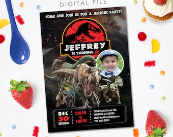 Jurassic Park Photo Invitation,  Jurassic park Birthday Invitation,  Jurassic World Invite, Dinosaur Invitation, 5x7 Digital file invite