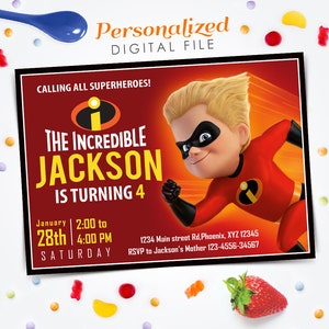 The Incredibles Dash Invitation, The Incredibles Dash Birthday Invitation, The Incredibles Invite, Dash invite, 5x7 Digital file invite
